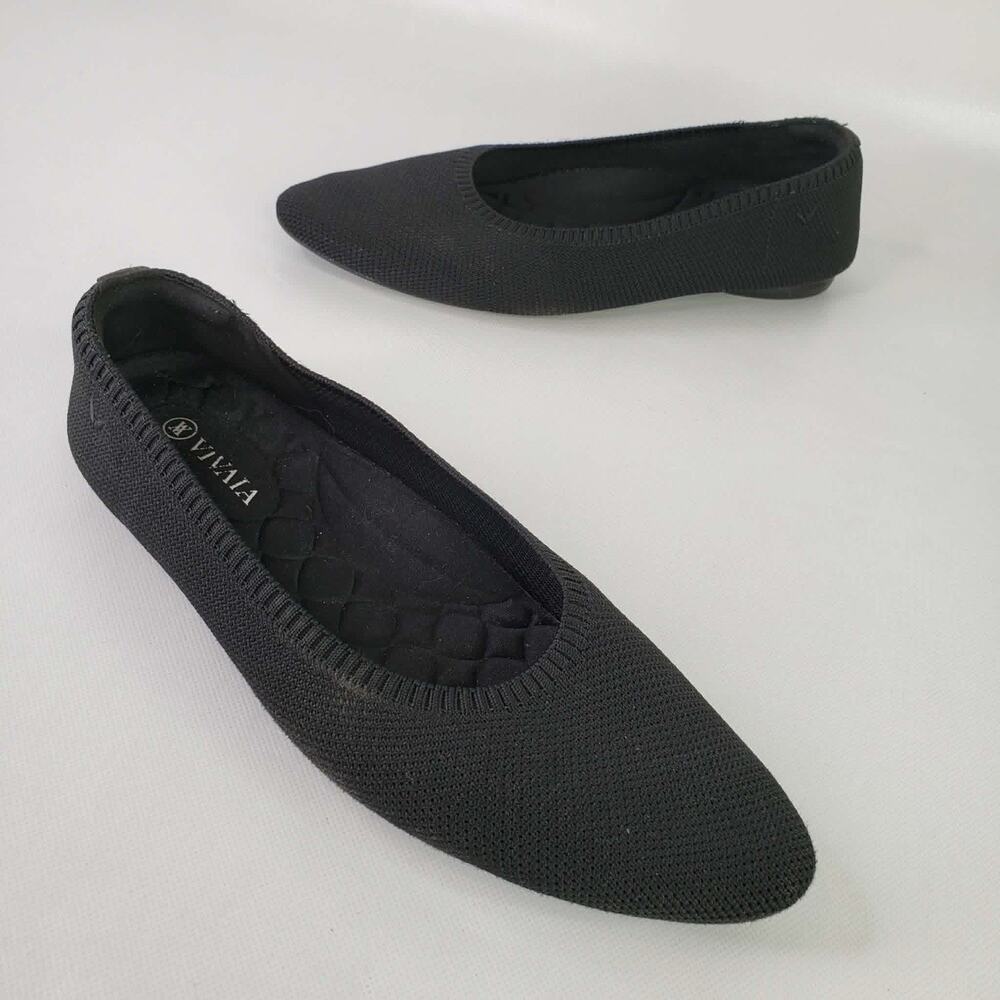 Vivaia Aria Womens Pointed Toe Flats Black Knit Slip On Shoes Size US 9.5